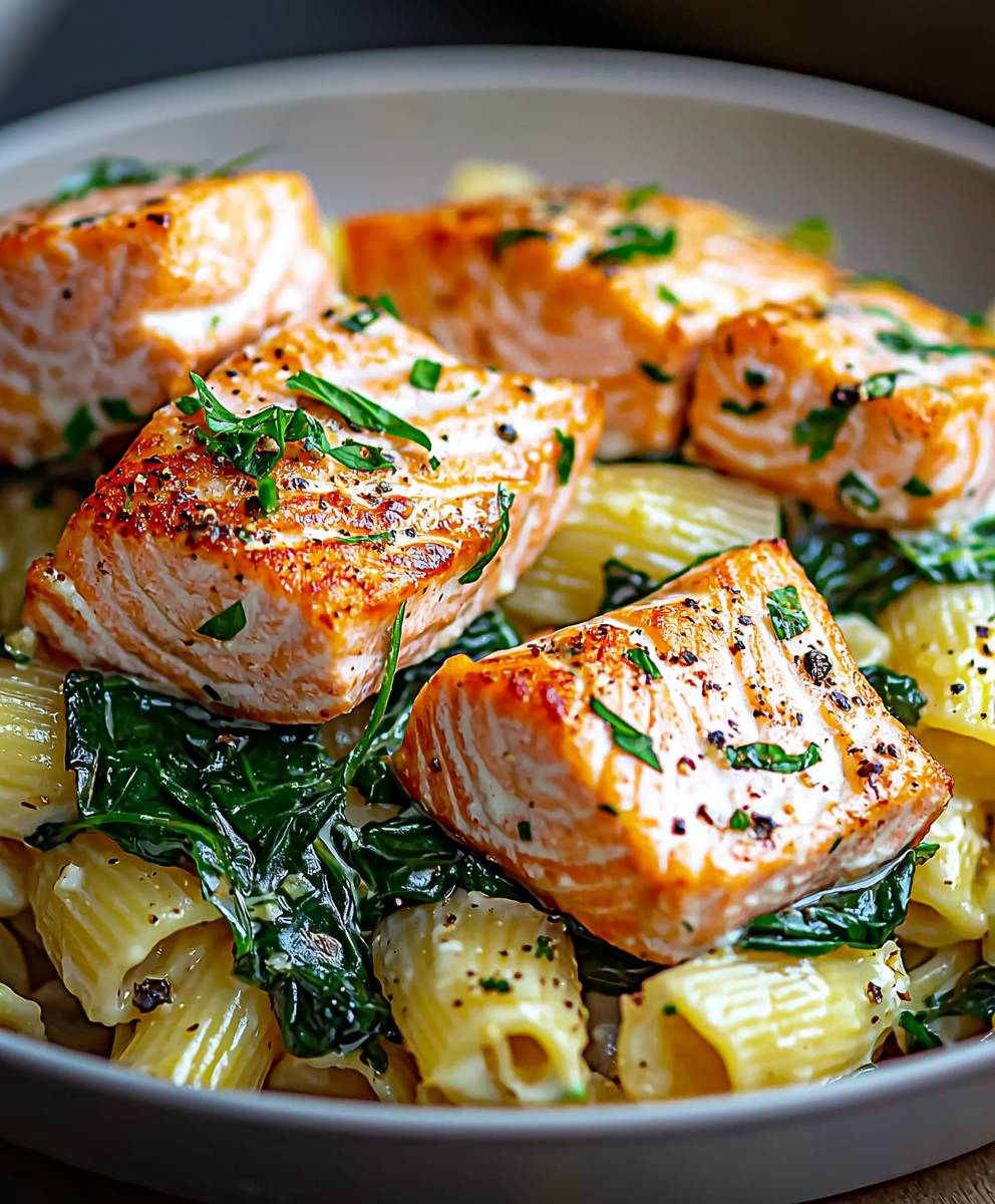 Salmon spinach pasta