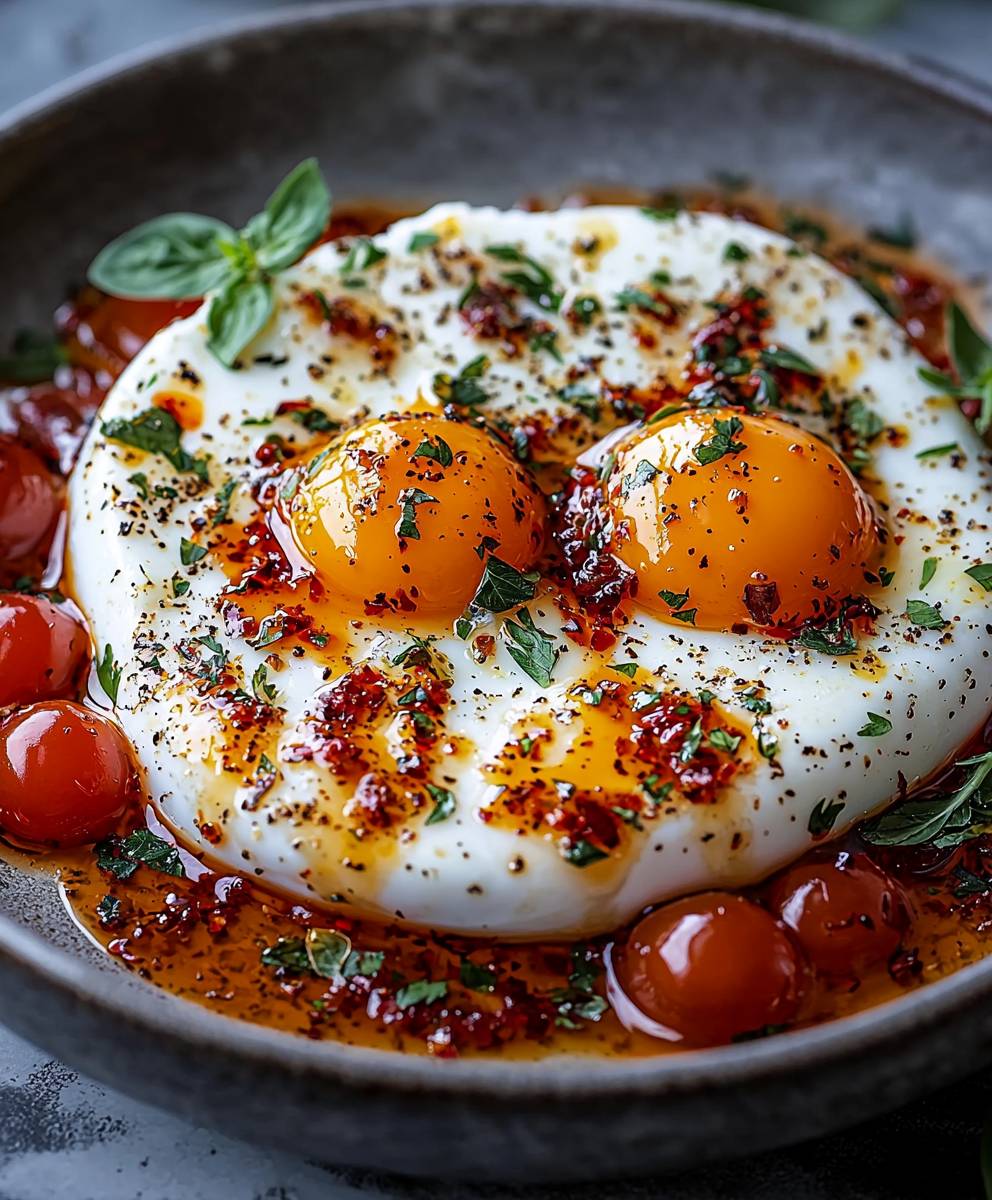 Turkish eggs cilbir