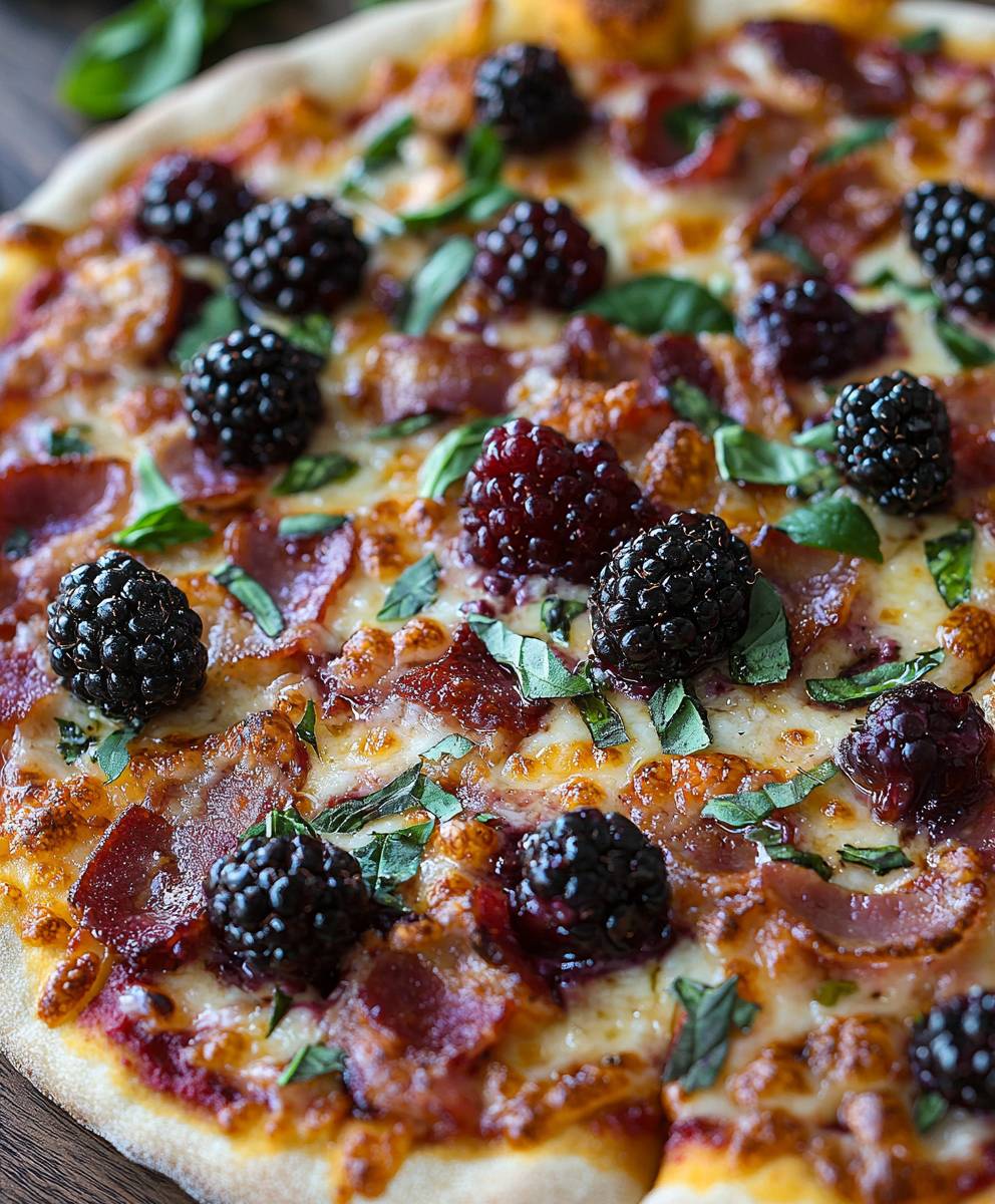 Blackberry bacon basil grilled pizza