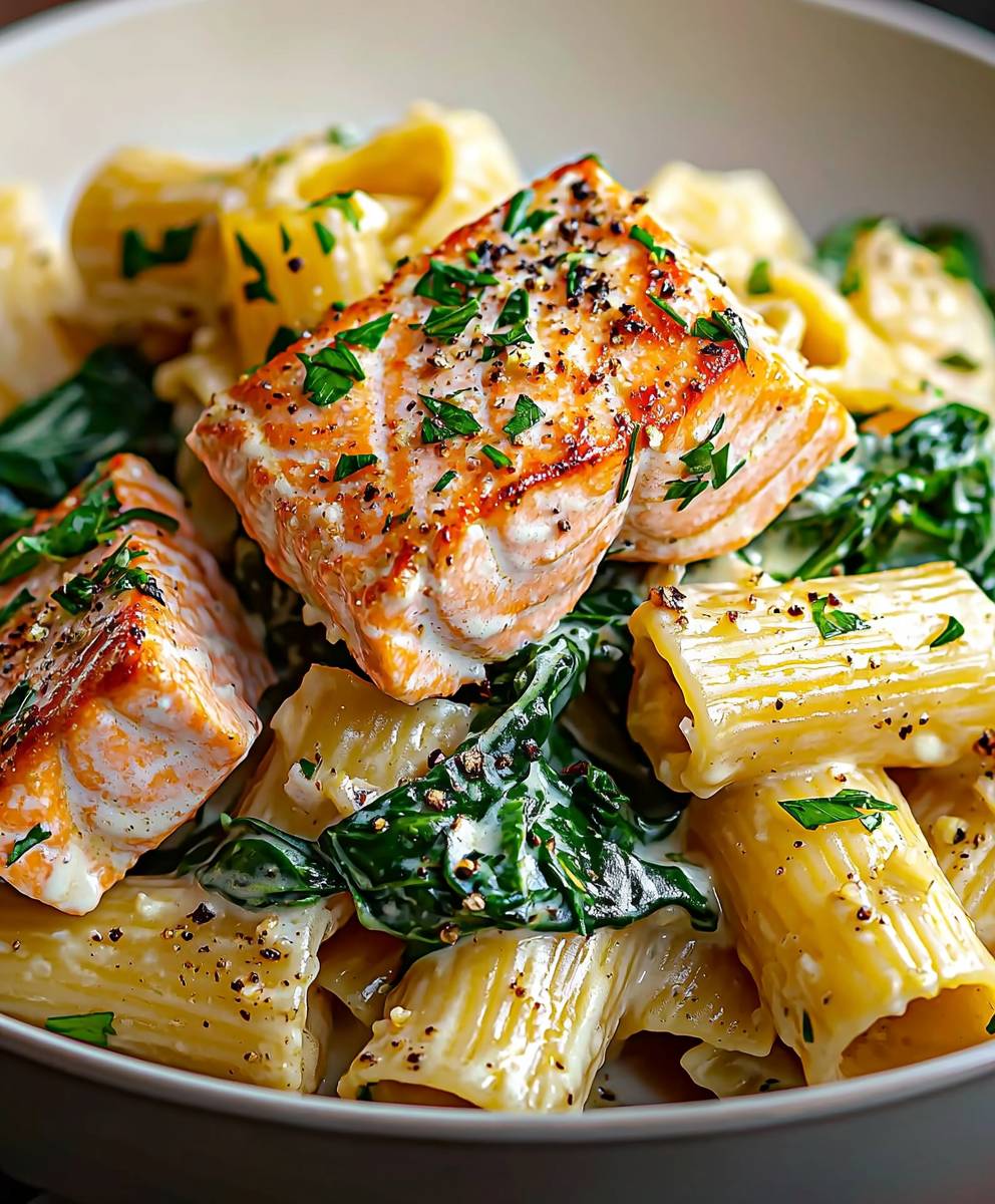 Salmon spinach pasta
