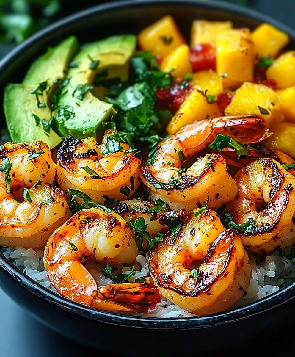 Shrimp avocado mango bowl