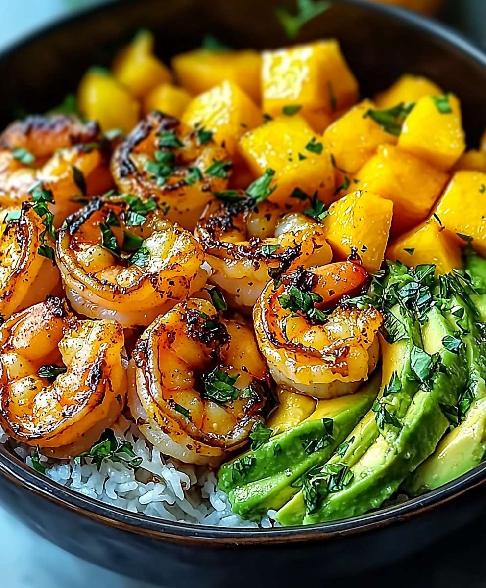 Shrimp avocado mango bowl