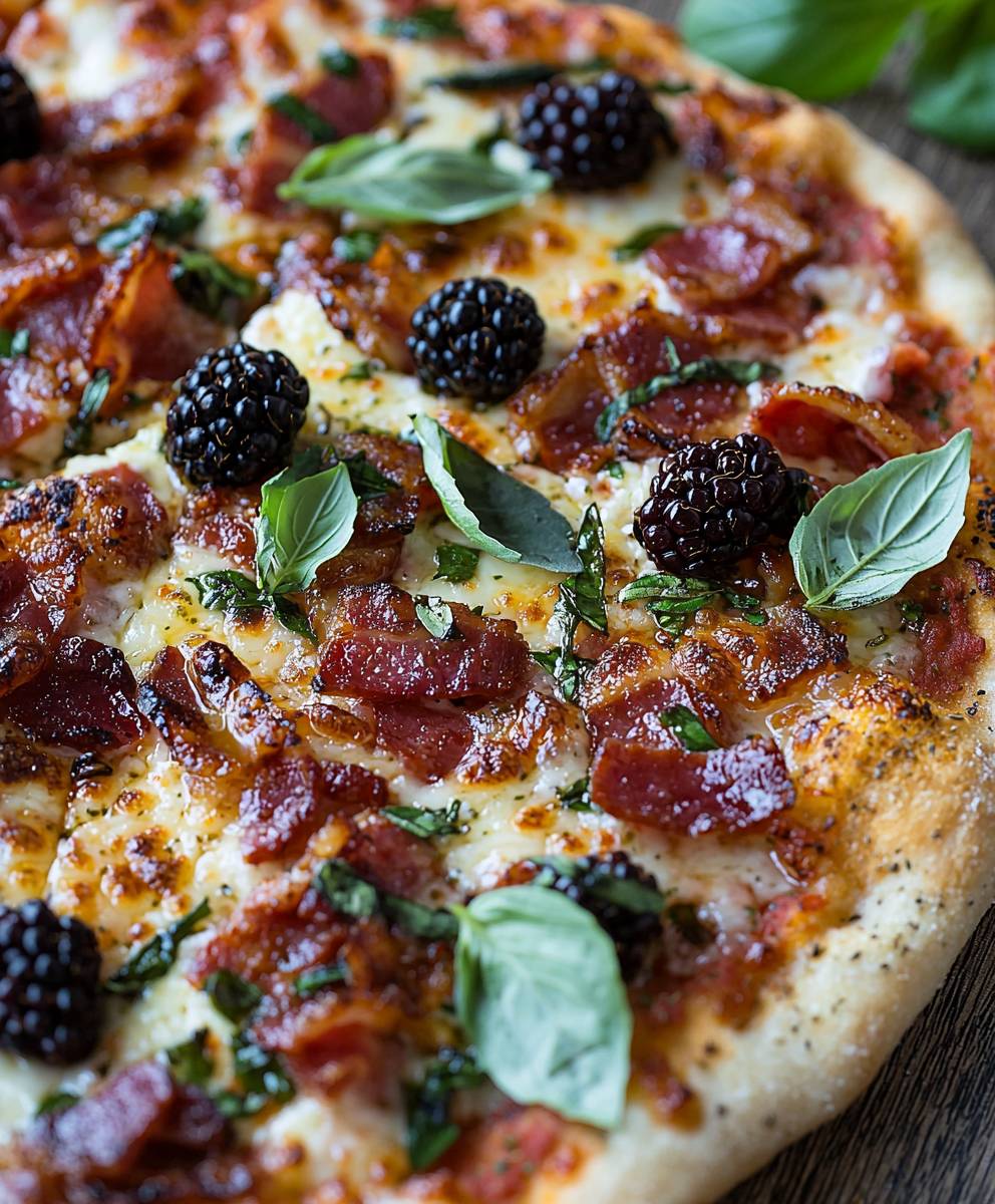 Blackberry bacon basil grilled pizza