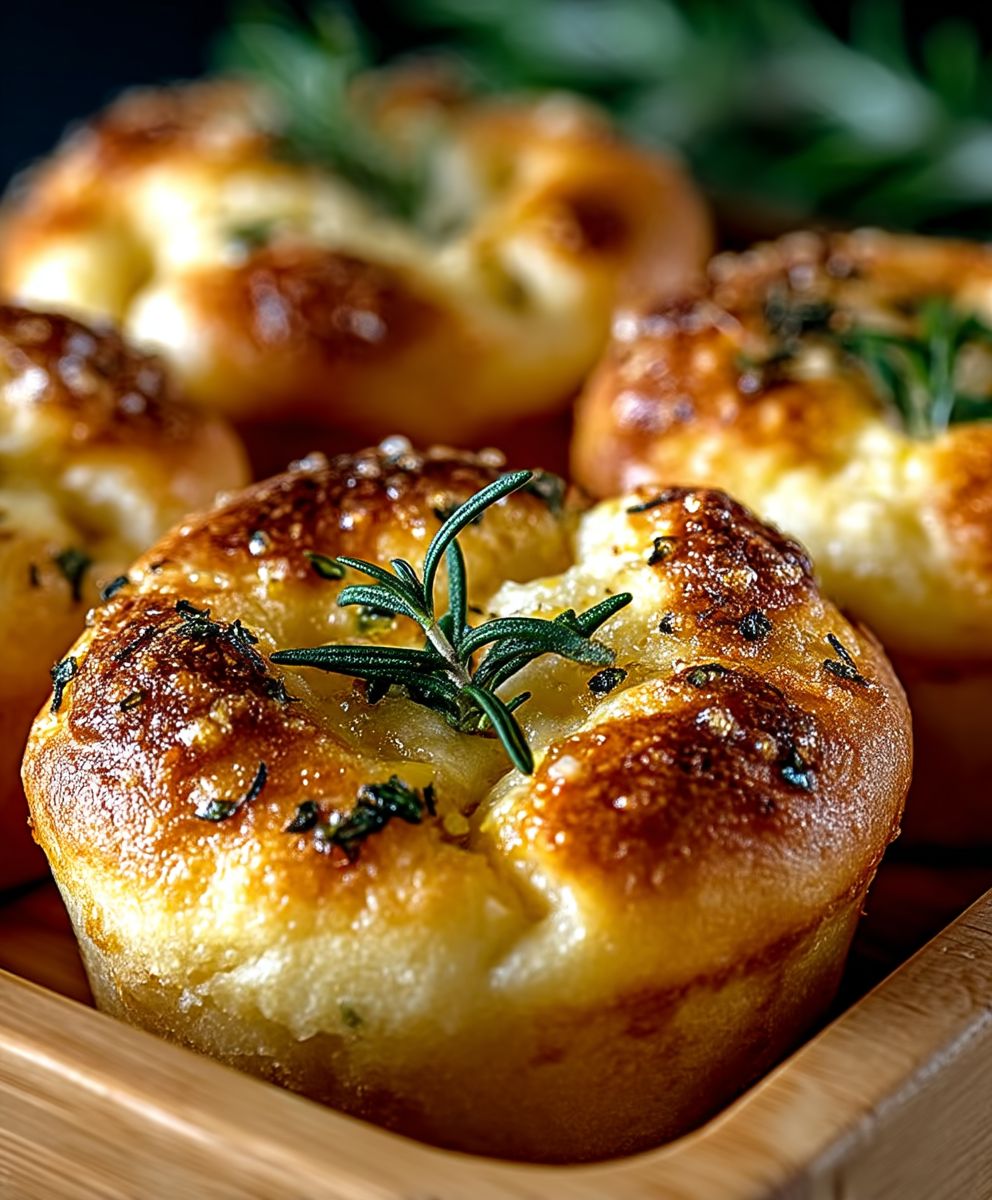 Garlic Rosemary Focaccia Muffins