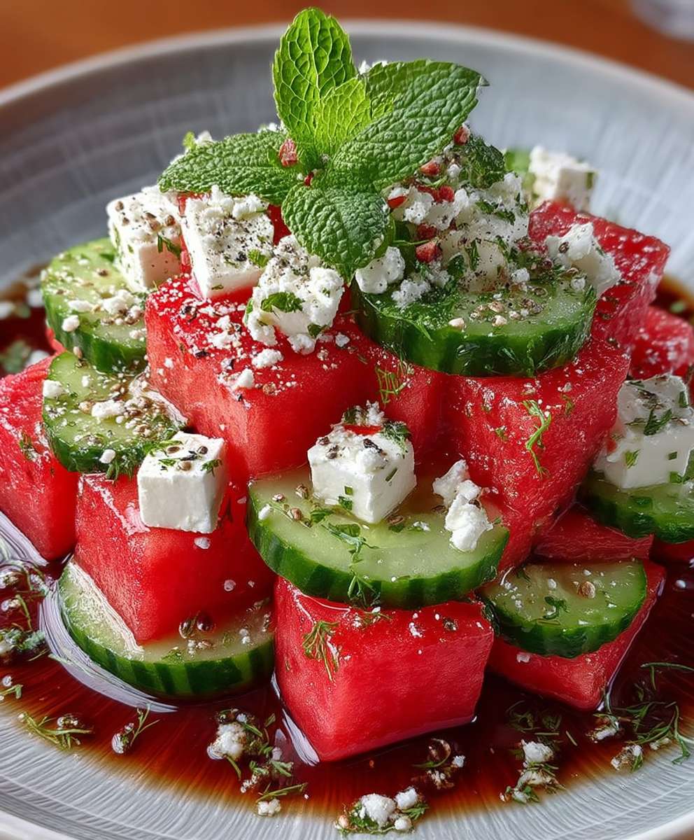 Watermelon cucumber feta salad