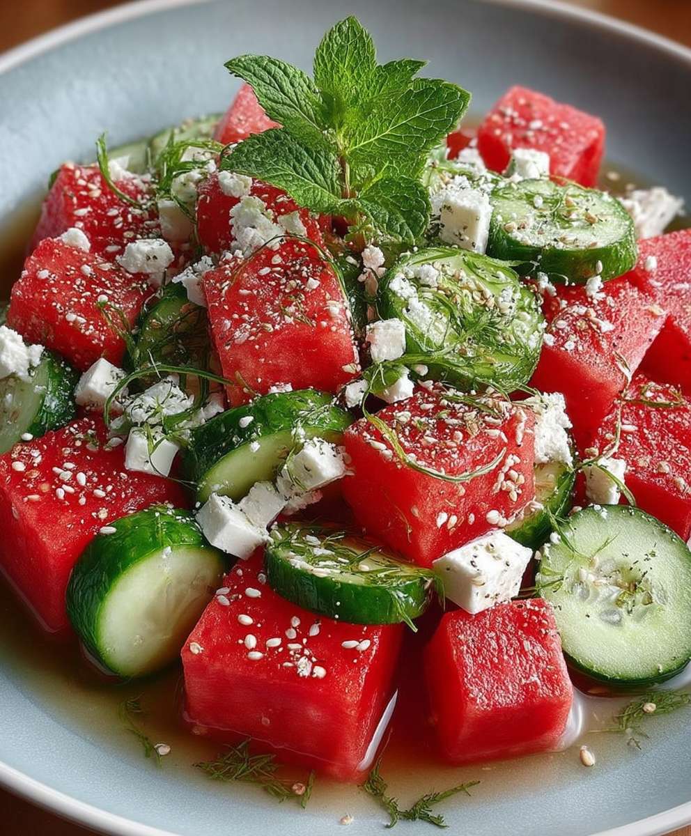 Watermelon cucumber feta salad