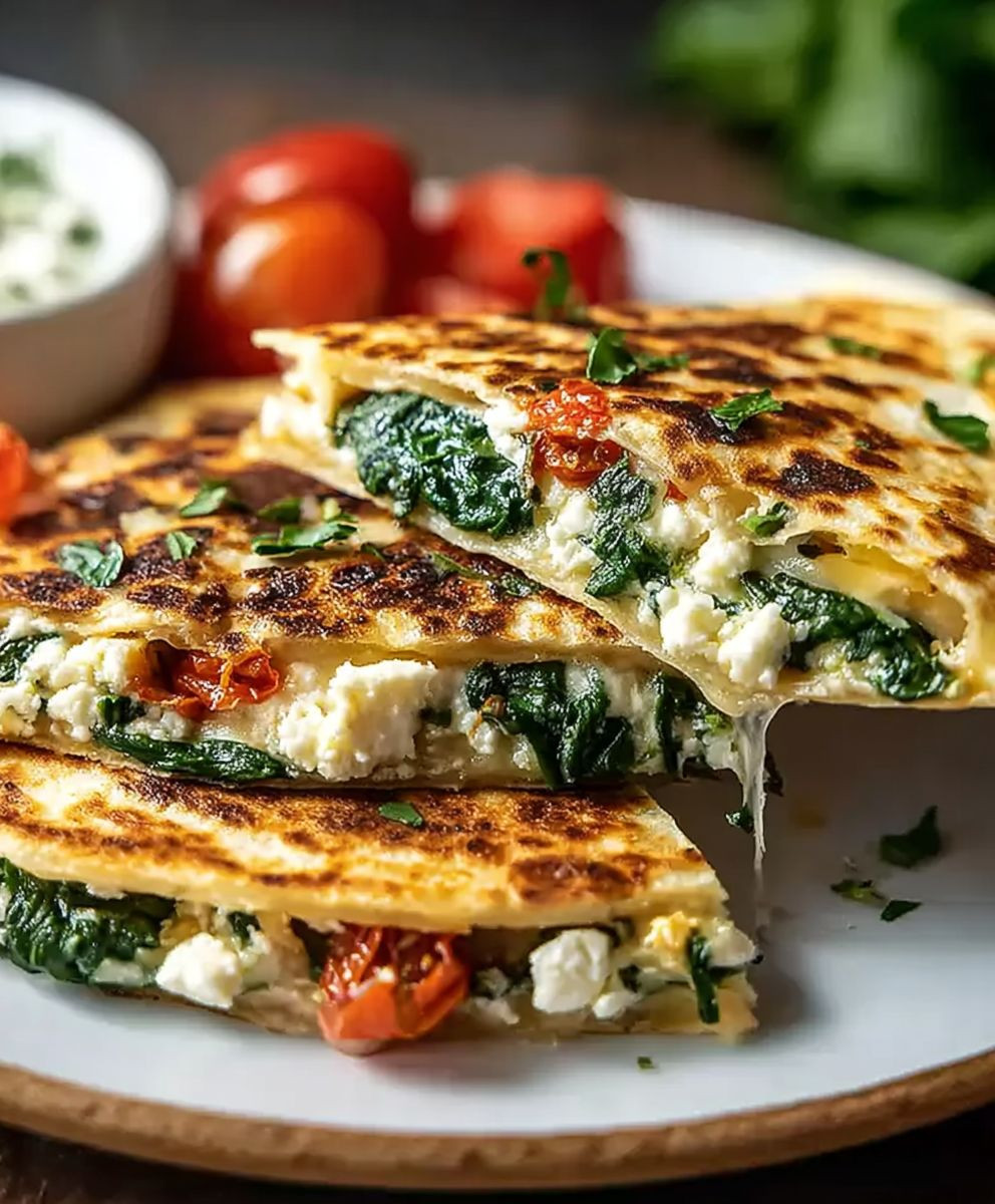 Spinach feta quesadillas