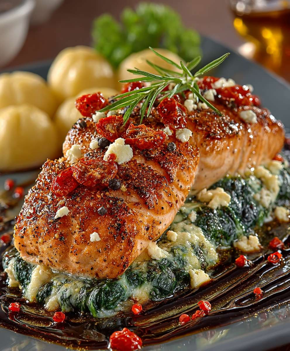 Stuffed Salmon Spinach Feta