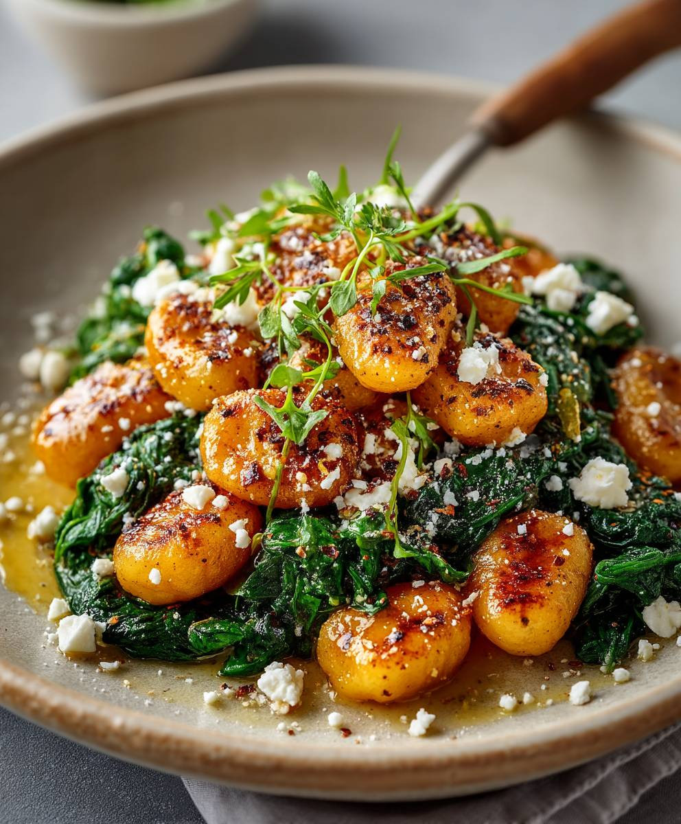 Crispy Gnocchi Spinach Feta