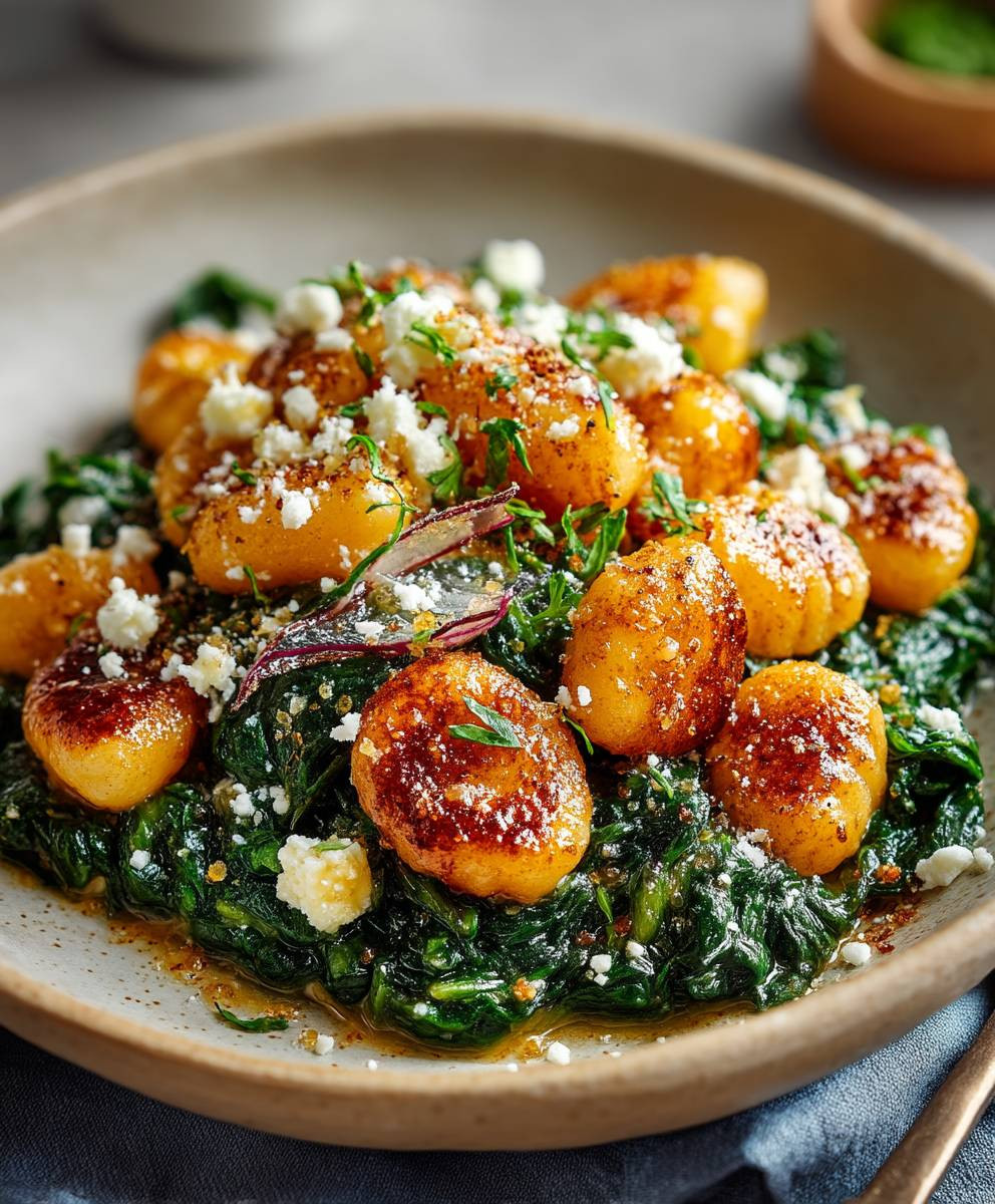 Crispy Gnocchi Spinach Feta